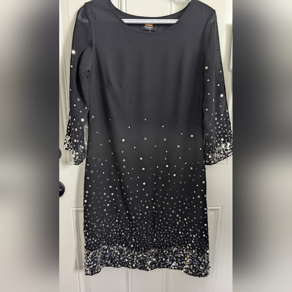 Lori Michaels Collection Black Sequin Long Sleeve Dress Large